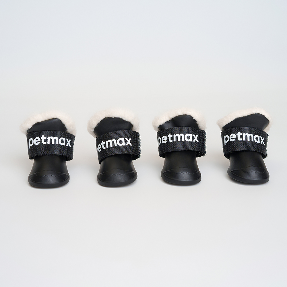 Petmax Ботинки резиновые с мехом на липучках для собак, M, черный