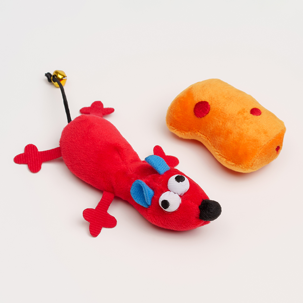 

RURRI Игрушка для кошек Мышка и сыр, мышка 14х9х3,5 см, сыр 8х5х3,5 см, Разноцветный