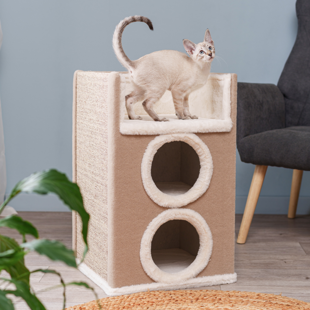 

Petmax Дом-когтеточка (40х40х65 см) трехуровневый для кошек, Бежевый