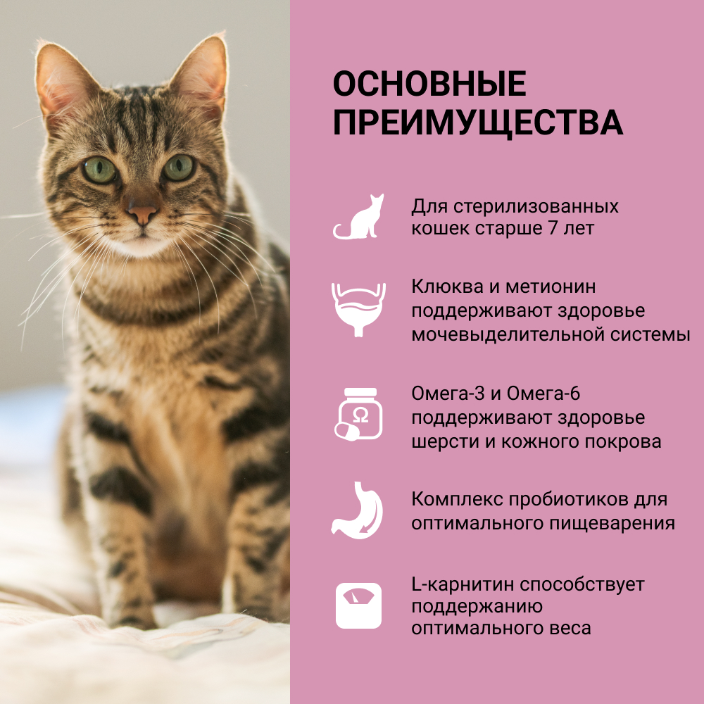 

Wellkiss Senior Sterilized Сухой корм для стерилизованных кошек старше 7 лет, с индейкой, 400 гр.