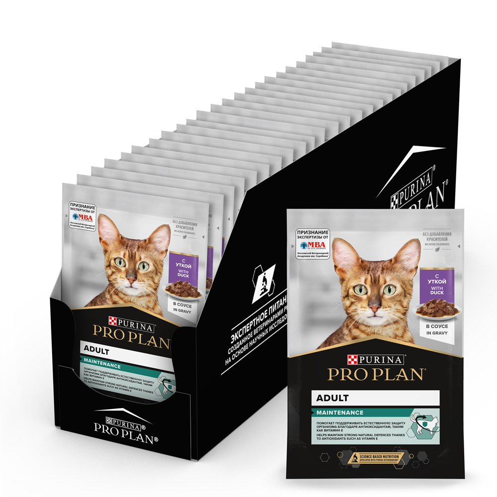 

ProPlan MAINTENANCE Влажный корм (пауч) для взрослых кошек, с уткой в соусе, 85 гр.
