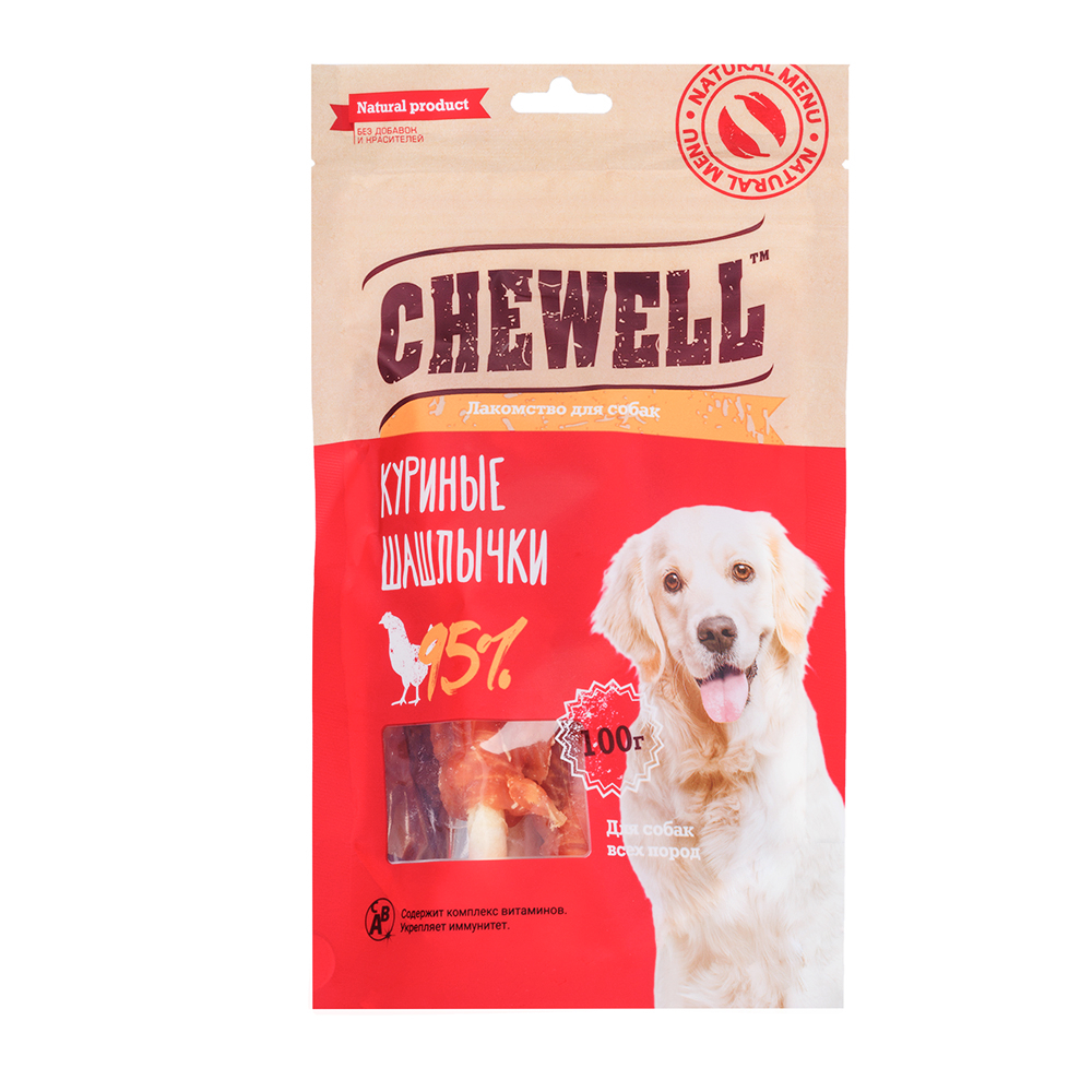 

Chewell Лакомство Куриные шашлычки для собак всех пород, 100 гр.