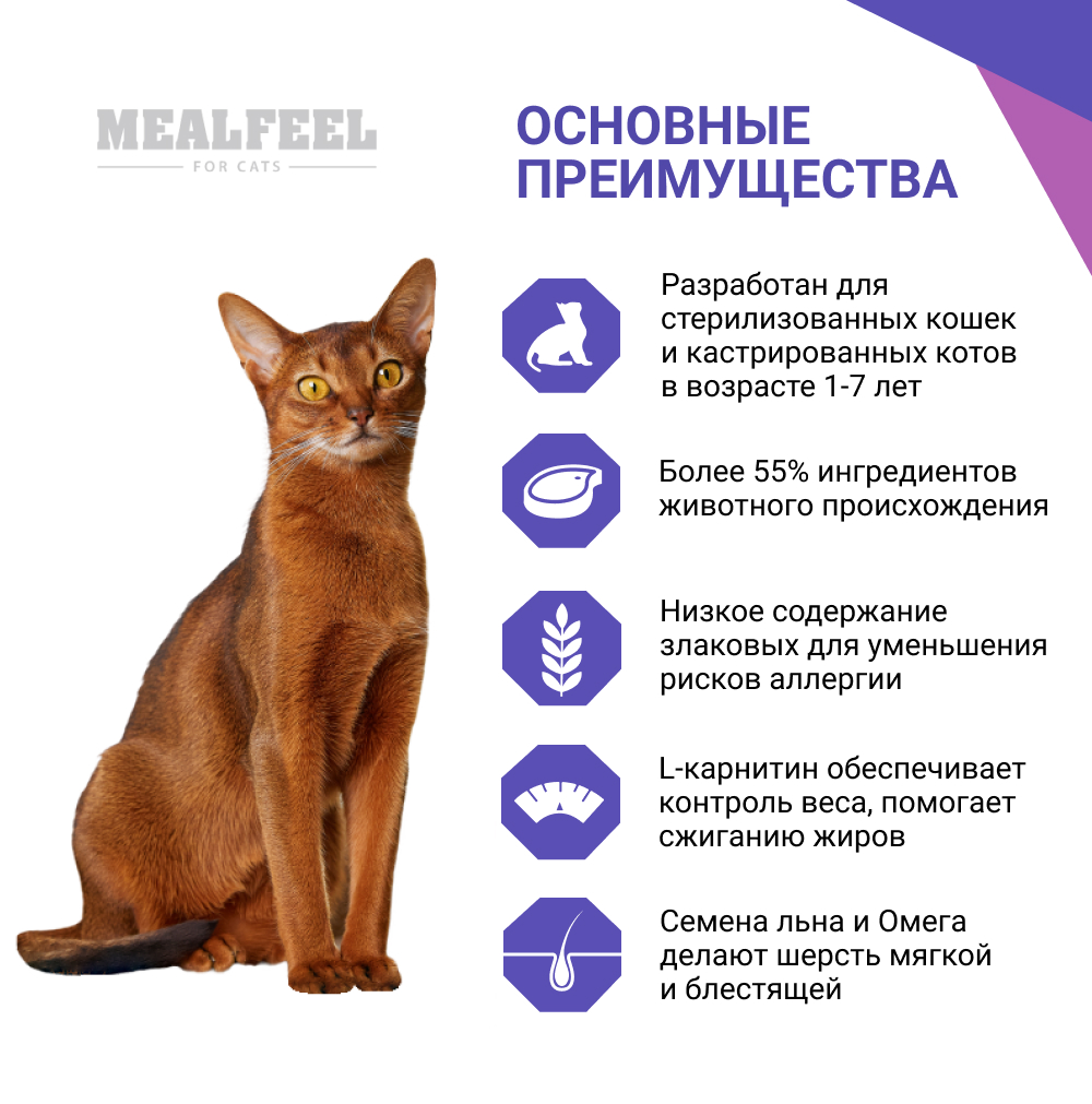 

Mealfeel Sterilized Сухой корм для стерилизованных кошек, с ягненком, 3 кг