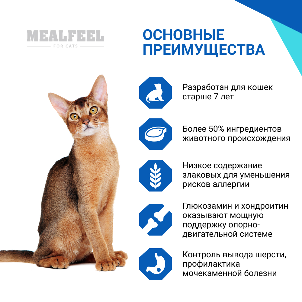 

Mealfeel Senior Сухой корм для кошек старше 7 лет, с индейкой и курицей, 1,5 кг