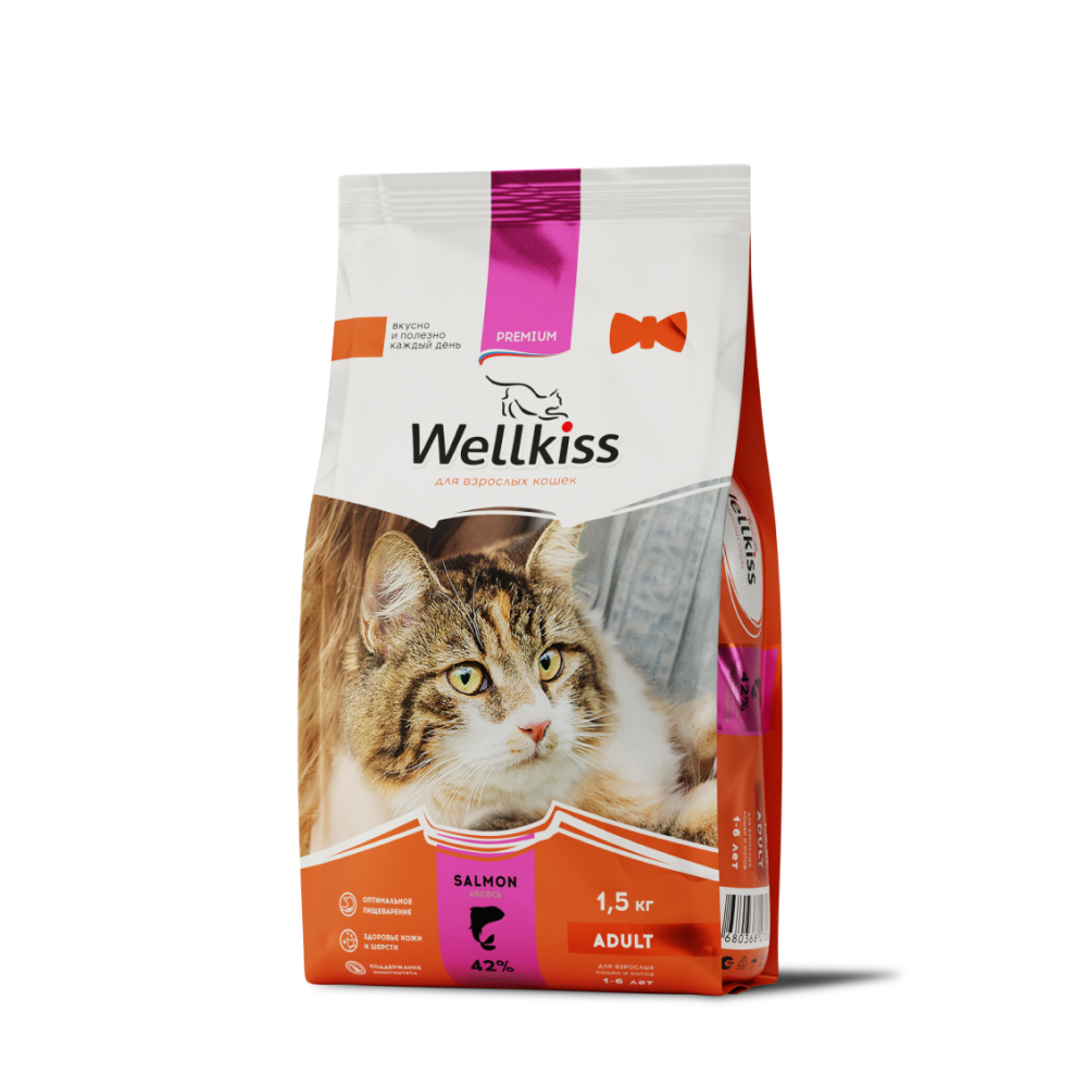 

Wellkiss Adult Salmon Корм сухой для кошек, с лососем, 1,5 кг