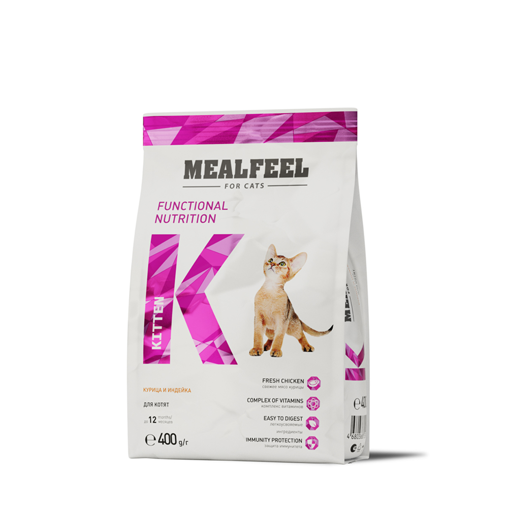 

Mealfeel Корм сухой для котят, с курицей и индейкой, 400 гр.