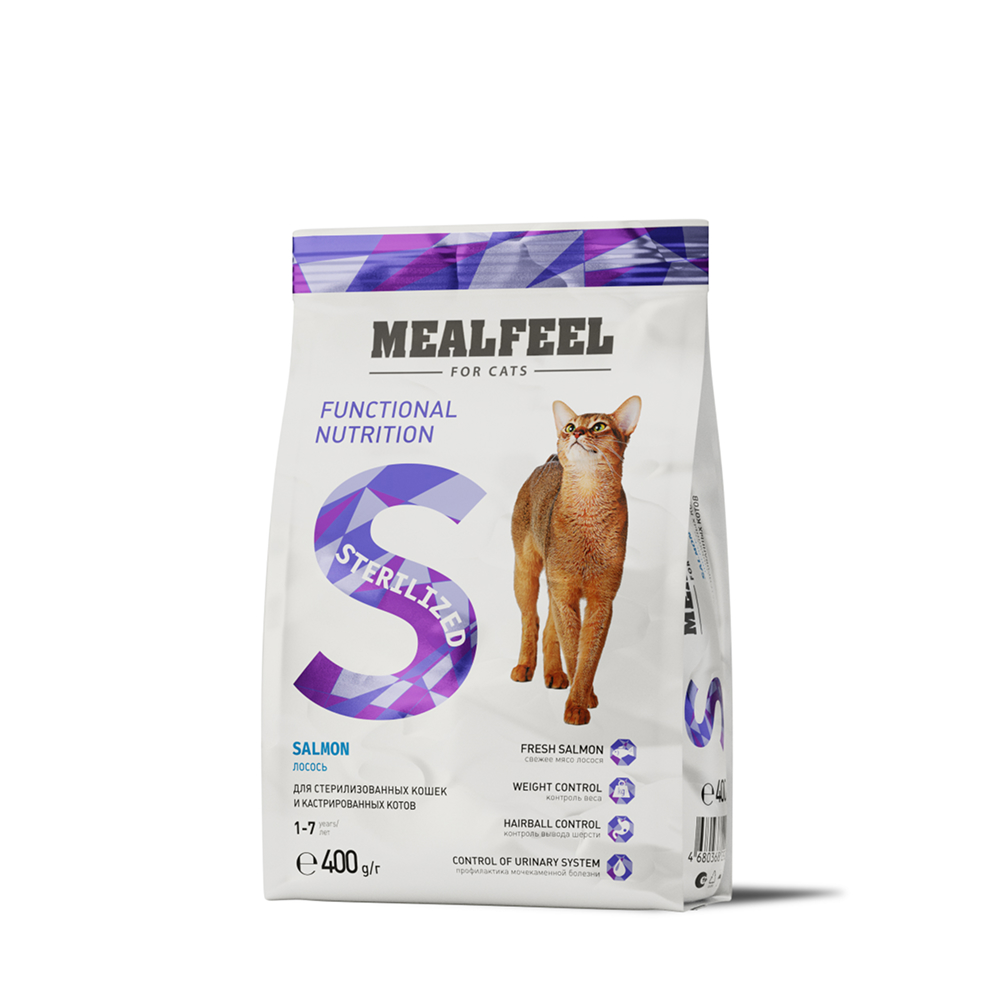

Mealfeel Корм сухой для стерилизованных кошек, с лососем, 400 гр.
