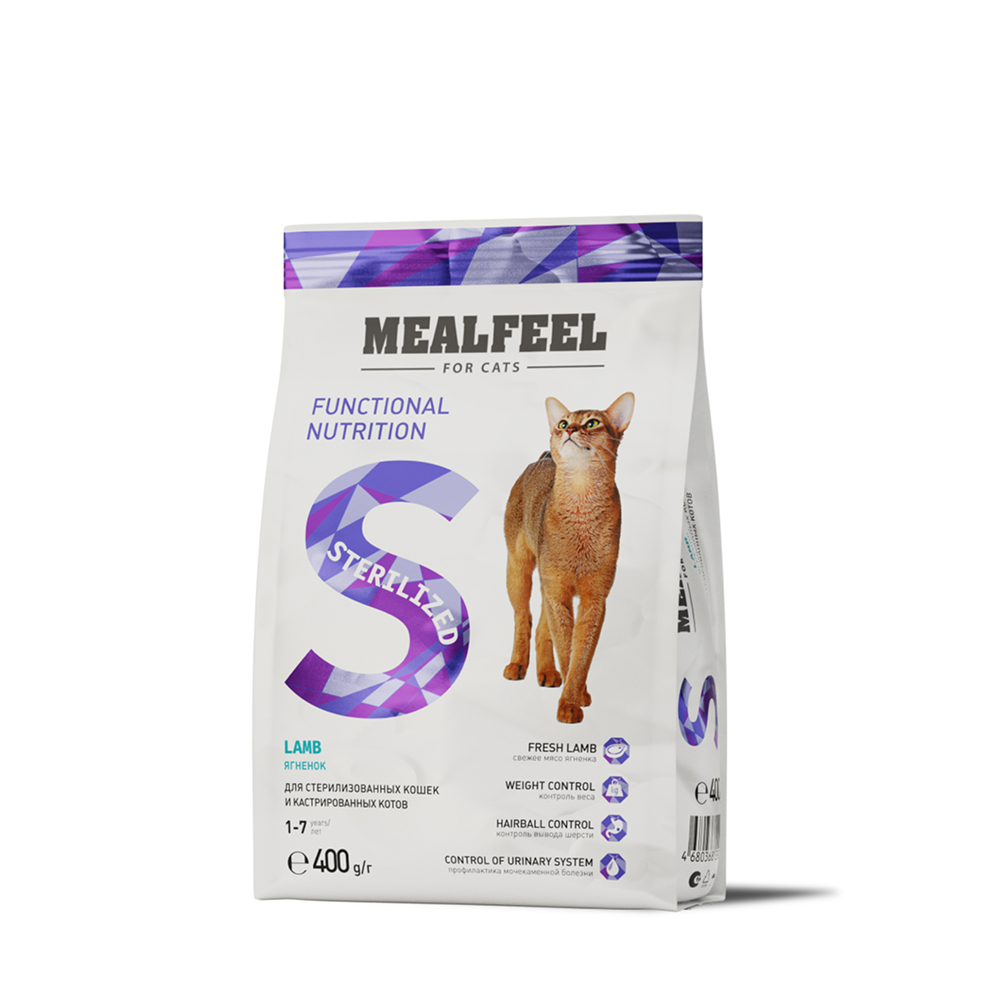 

Mealfeel Корм сухой для стерилизованных кошек, с ягненком, 400 гр.