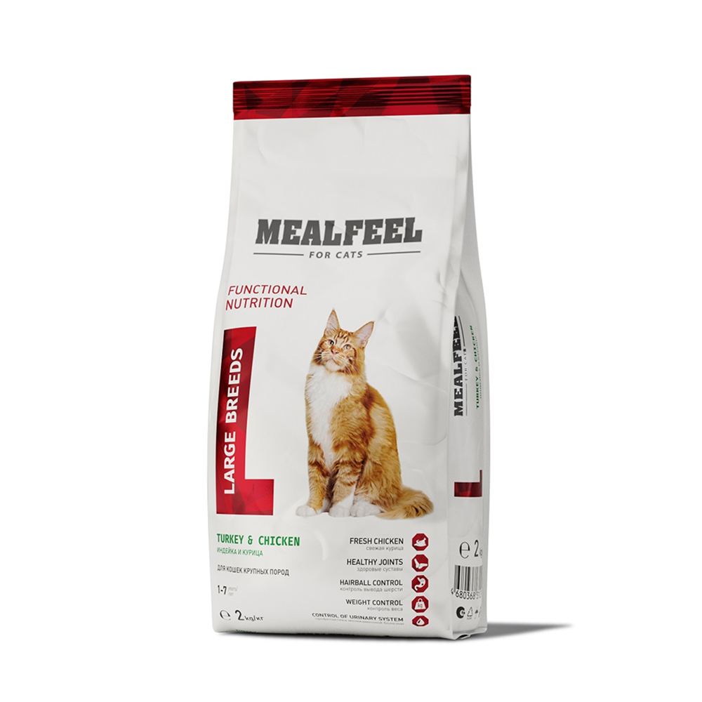 

Mealfeel Корм сухой для взрослых кошек крупных пород, с индейкой и курицей, 2 кг