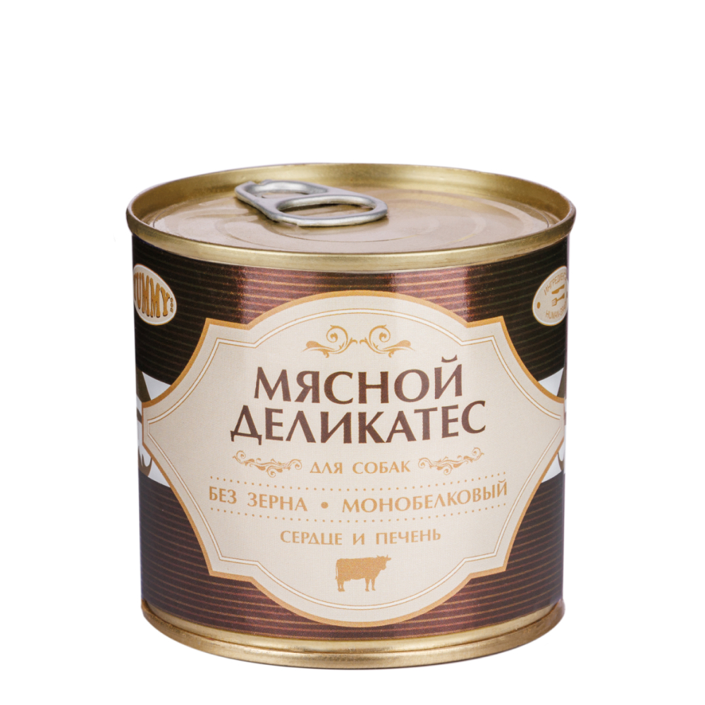 

Yummy Влажный корм (консервы) для собак Мясной Деликатес, с натуральным сердцем и печенью в желе, 240 гр.