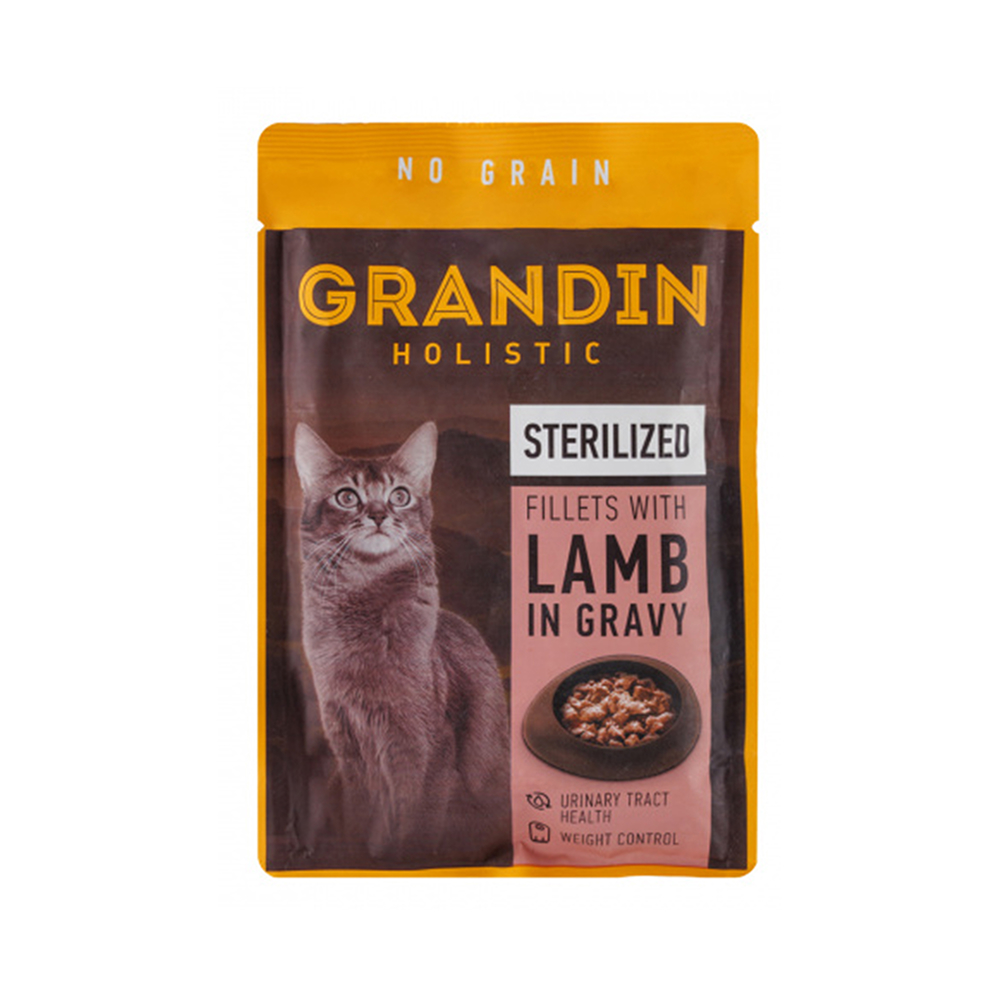 

Grandin Влажный корм (пауч) для стерилизованных кошек, кусочки с ягненком в соусе, 85 гр.