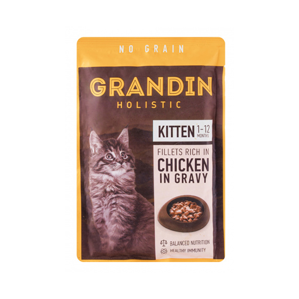 

Grandin Влажный корм (пауч) для котят, кусочки с курицей в соусе, 85 гр.