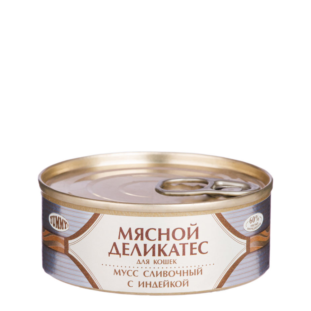 

Yummy Мясной деликатес Влажный корм (консервы) для кошек, мусс сливочный с индейкой, 100 гр.