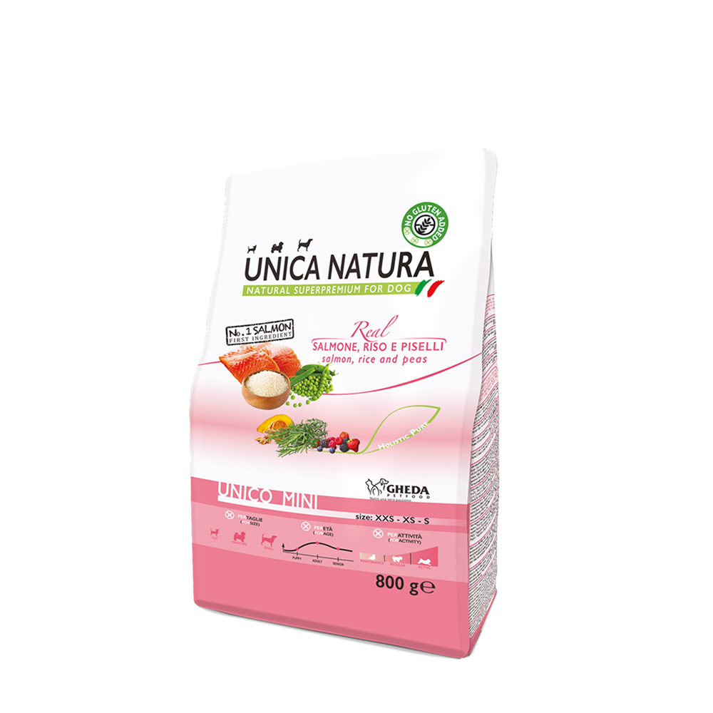 

UNICA Natura Mini Сухой корм для собак мелких пород, с лососем, рисом и горохом, 800 гр.