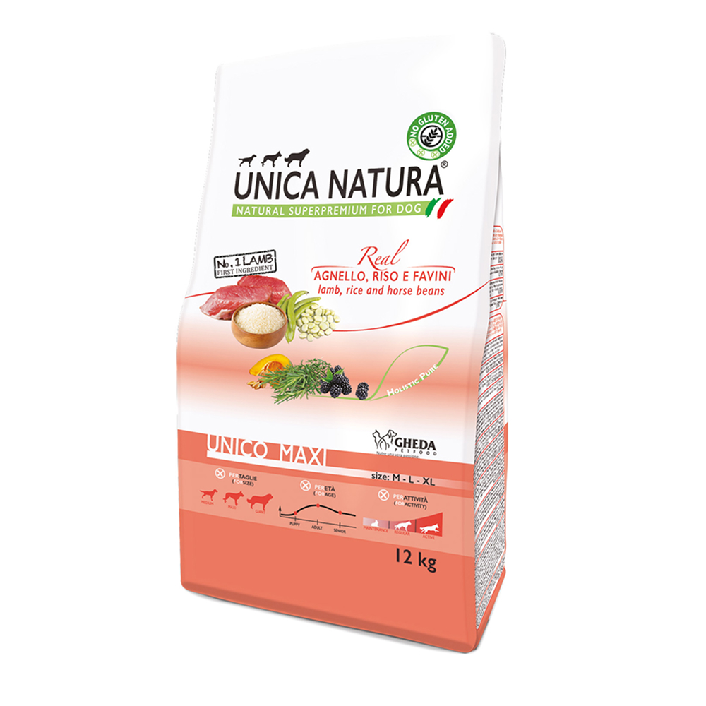 UNICA Natura Maxi Сухой корм для собак крупных пород, с ягненком, рисом и бобами