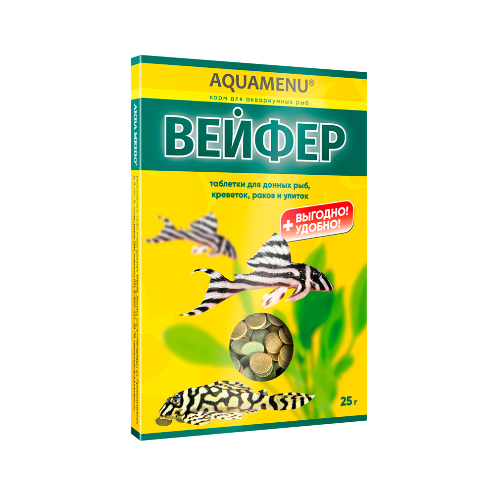 

Aquamenu Вейфер Полнорационный корм для донных рыб, креветок, раков и улиток, 25 гр.