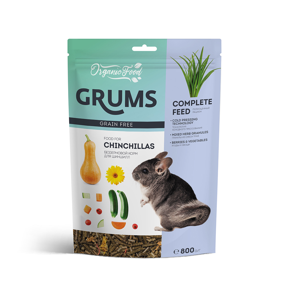 

GRUMS Корм беззерновой для шиншилл, 800 гр.