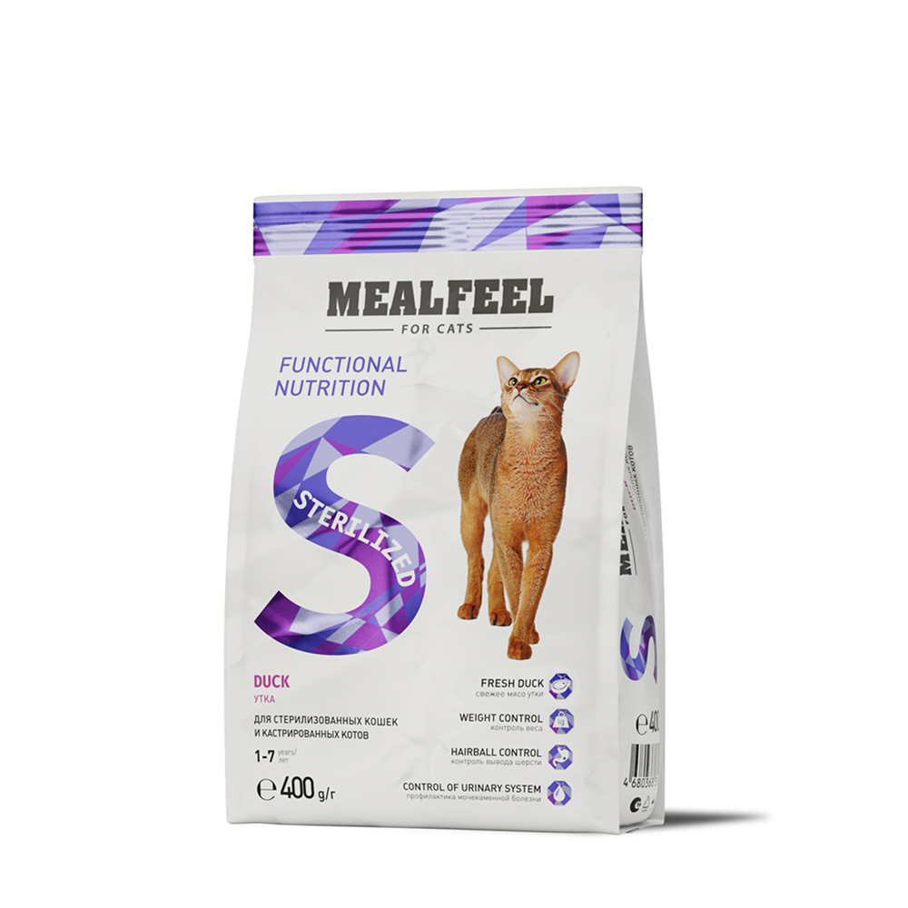 

Mealfeel Functional Nutrition Корм сухой для стерилизованных кошек, с индейкой и уткой, 400 гр.