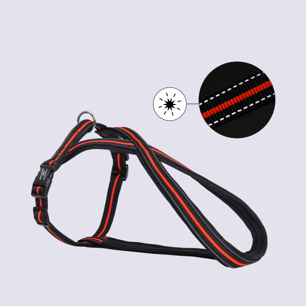 

Rungo Шлейка для собак со светоотражающей полоской X-shape, L-XL, обхват груди 70-100 см, ширина ремешка 2,3 см, черно-оранжевый