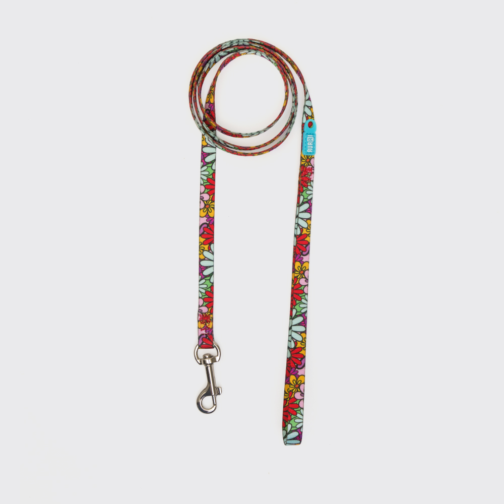 

RURRI Поводок нейлоновый для кошек и собак Flower Power, 120 см, ширина ремешка 1,5 см, Голубой