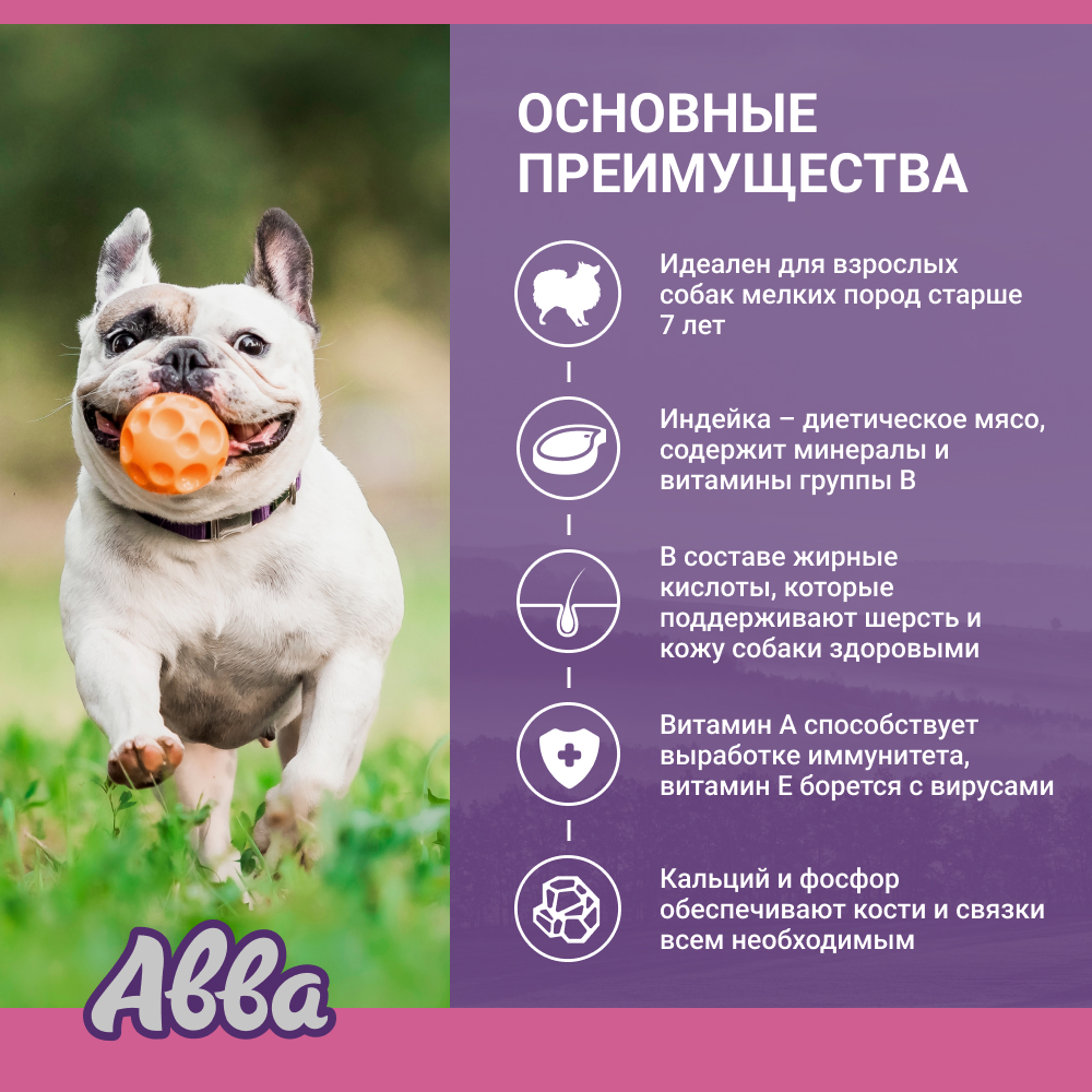 

АВВА Senior Сухой корм на основе свежего мяса для собак мелких пород, с индейкой, 1,5 кг