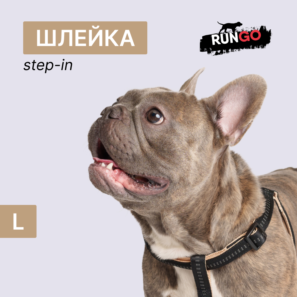 

Rungo Шлейка для собак Step-in Downtown, обхват груди 65-80 см, ширина ремешка 2,5 см, черный с бежевым, Бежевый