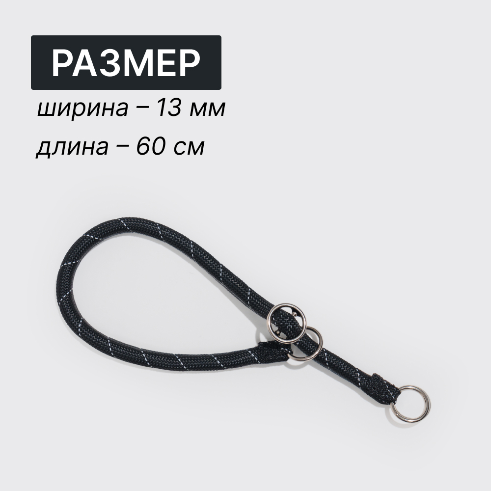 

Rungo Ошейник-полуудавка для собак Noose Reflect, обхват шеи 60 см, ширина 1,3 см, черный