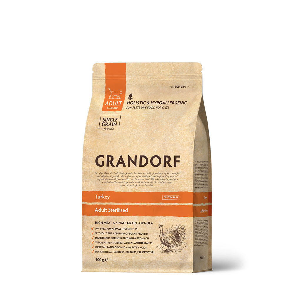 

Grandorf Holistic Adult Sterilised Сухой корм для стерилизованных кошек, с индейкой, 400 гр.