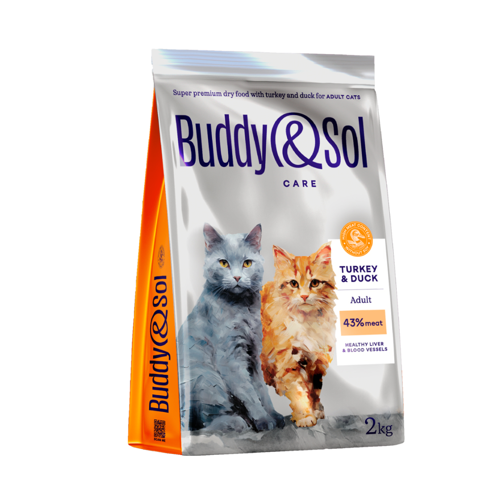 

Buddy&Sol Care Сухой корм для взрослых кошек, с индейкой и уткой, 2 кг