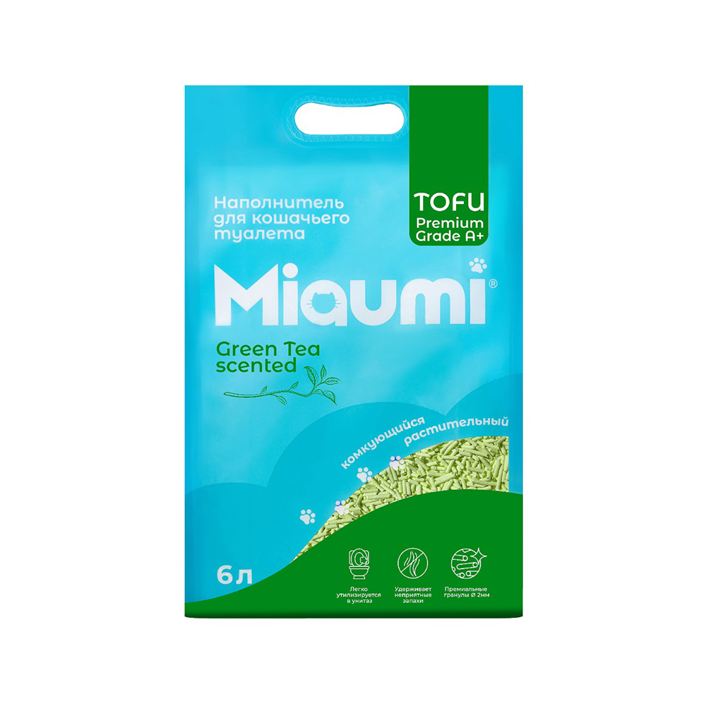 

MIAUMI Наполнитель комкующийся для кошачьего туалета Тофу, 6 л, с ароматом зеленого чая