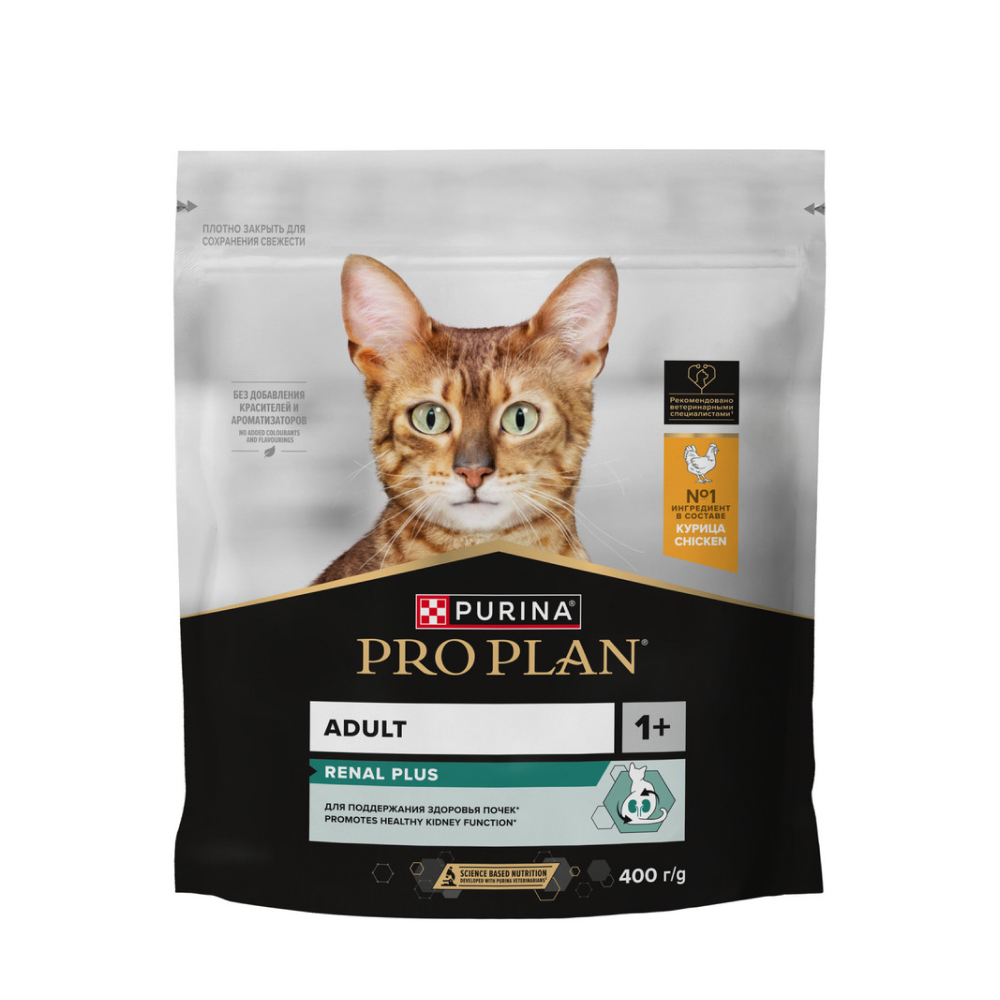 ProPlan Renal Plus Сухой корм для поддержания здоровья почек у взрослых кошек, с высоким содержанием курицы, 400 гр.