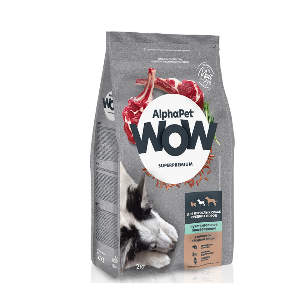 

AlphaPet WOW Сухой корм для собак средних пород с ягненком и рисом, 2 кг