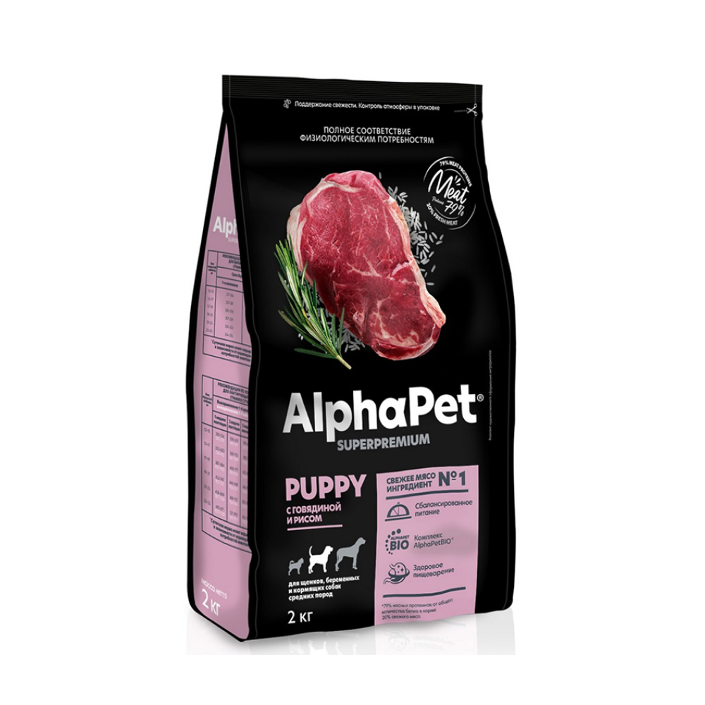 

AlphaPet Сухой корм для щенков средних пород с говядиной и рисом, 2 кг