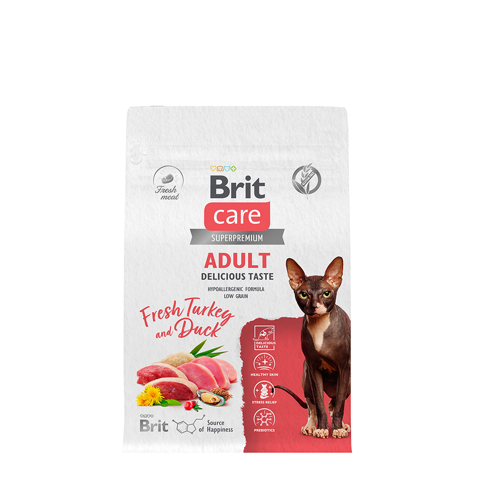 

Brit Care Adult Сухой корм для привередливых кошек, с индейкой и уткой, 400 гр.