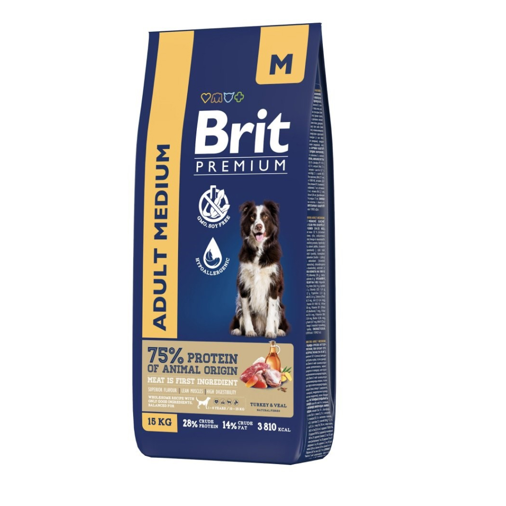 

Brit Adult Medium Сухой корм для собак средних пород, с индейкой и телятиной, 15 кг