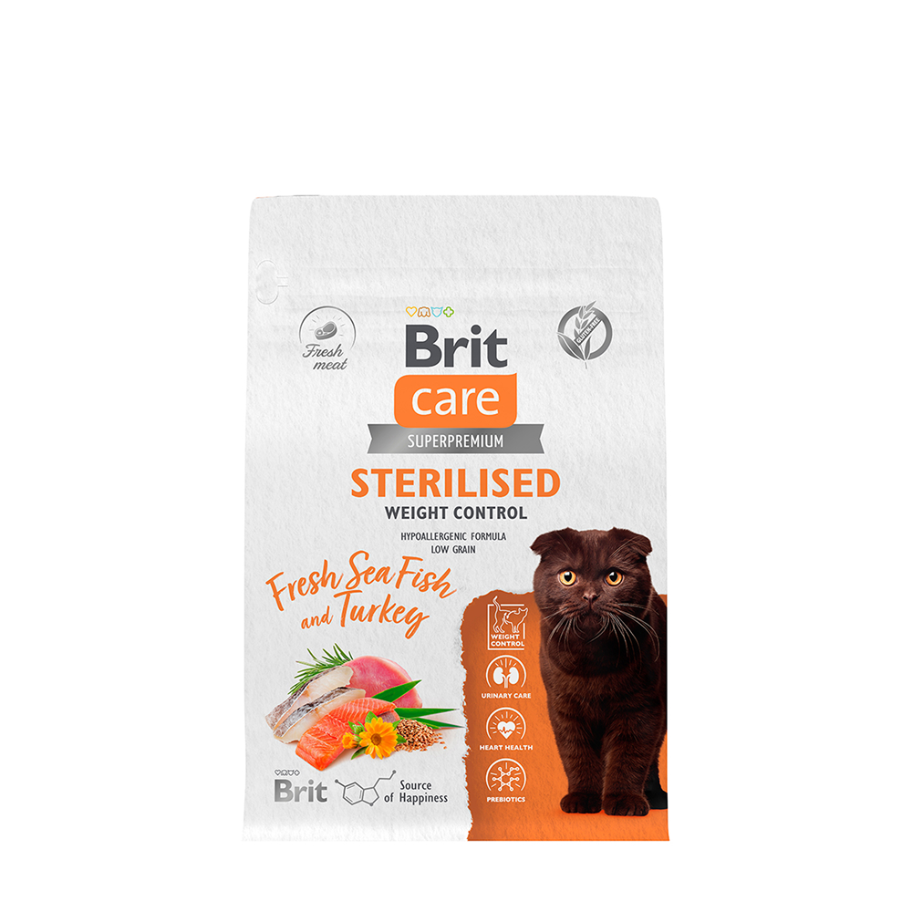 

Brit Care Sterilised Сухой корм для стерилизованных кошек, с морской рыбой и индейкой, 400 гр.