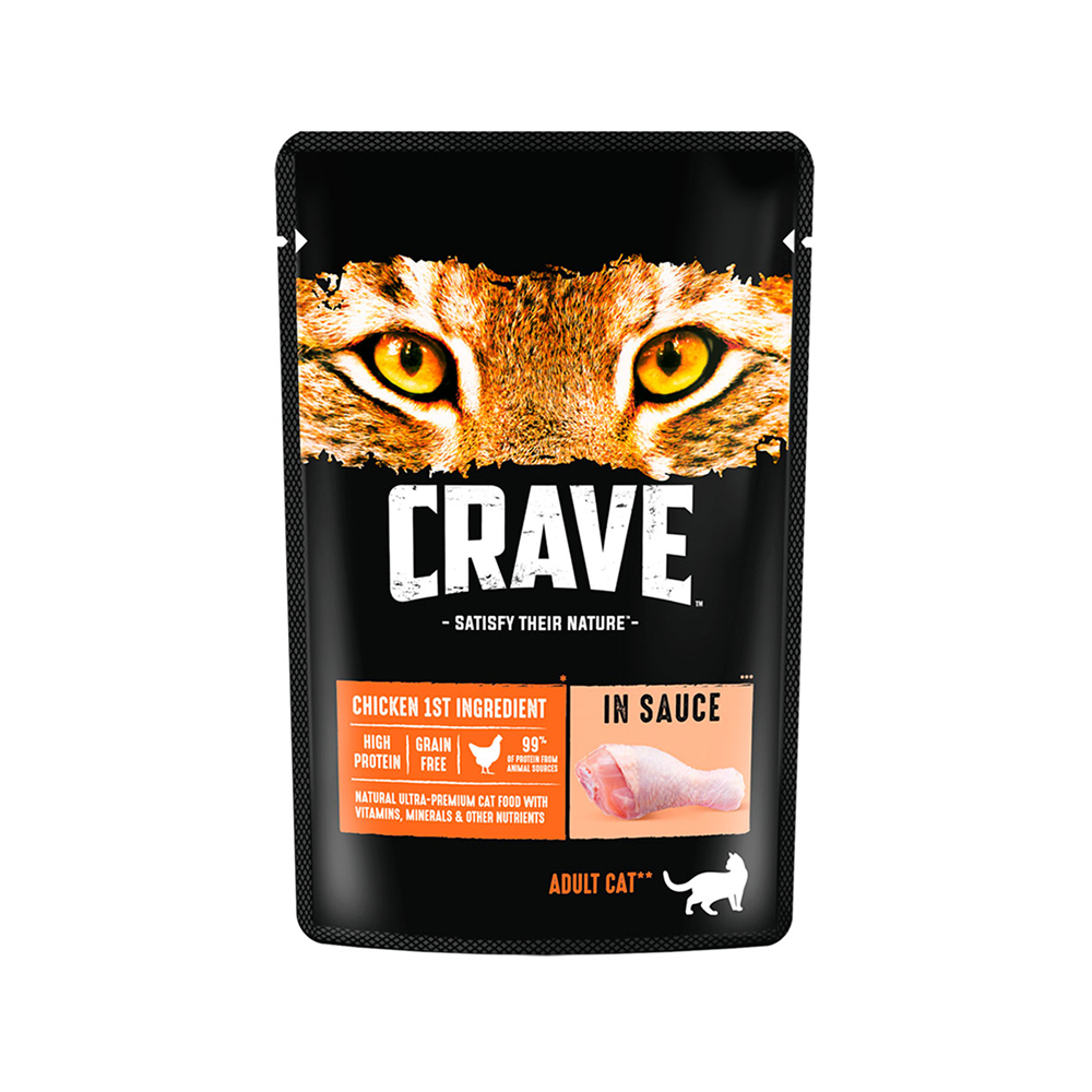 

Crave Влажный корм (пауч) для взрослых кошек, с курицей в соусе, 70 гр.
