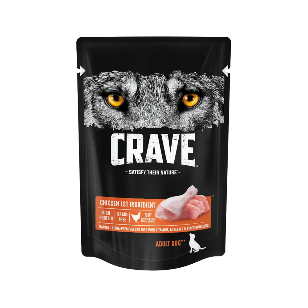 

Crave Влажный корм (пауч) полнорационный для собак всех пород старше 1 года, с курицей, 85 гр.
