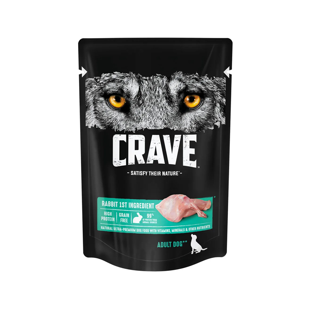 

Crave Влажный корм (пауч) полнорационный для собак всех пород старше 1 года, с кроликом, 85 гр.