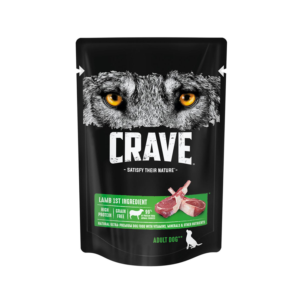 

Crave Влажный корм (пауч) полнорационный для собак всех пород старше 1 года, с ягненком, 85 гр.