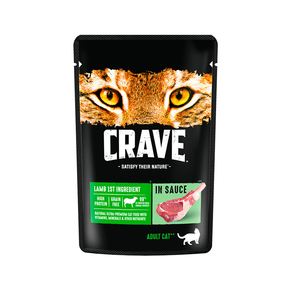 

Crave Влажный корм (пауч) для взрослых кошек, с ягненком в соусе, 70 гр.