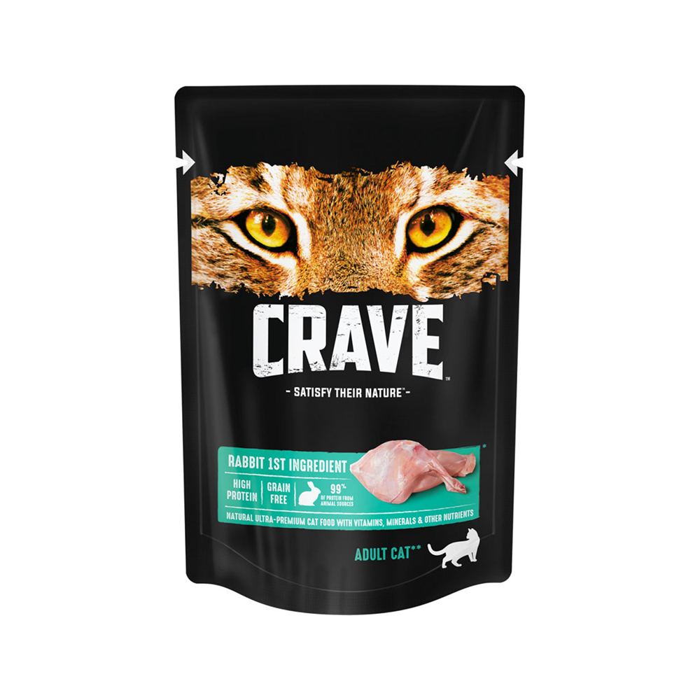 

Crave Влажный корм (пауч) полнорационный для кошек всех пород старше 1 года, с кроликом, 70 гр.