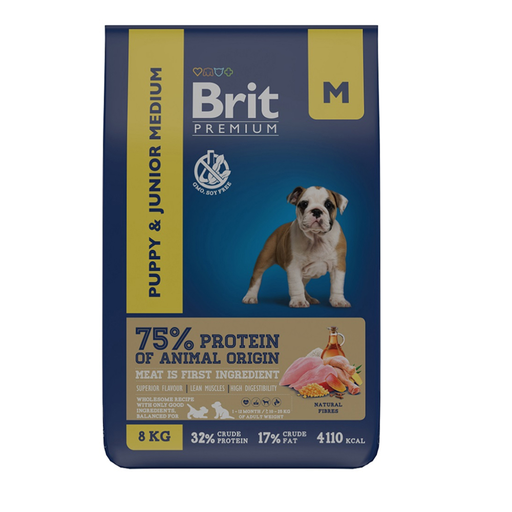 

Brit Dog Puppy and Junior Medium Сухой корм для щенков, с курицей, 8 кг