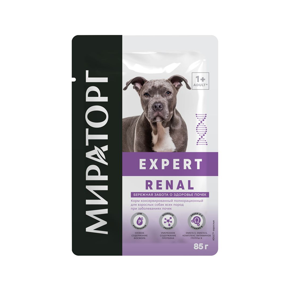 

Мираторг Expert Renal Влажный корм (пауч) для взрослых собак всех пород Бережная забота о здоровье почек, с курицей, 85 гр.