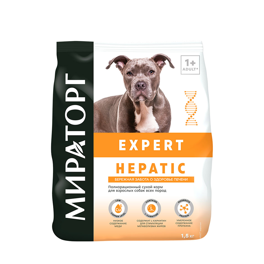 

Мираторг Expert Hepatic Сухой корм полнорационный для взрослых собак всех пород Бережная забота о здоровье печени, с куриным яйцом, 1,5 кг