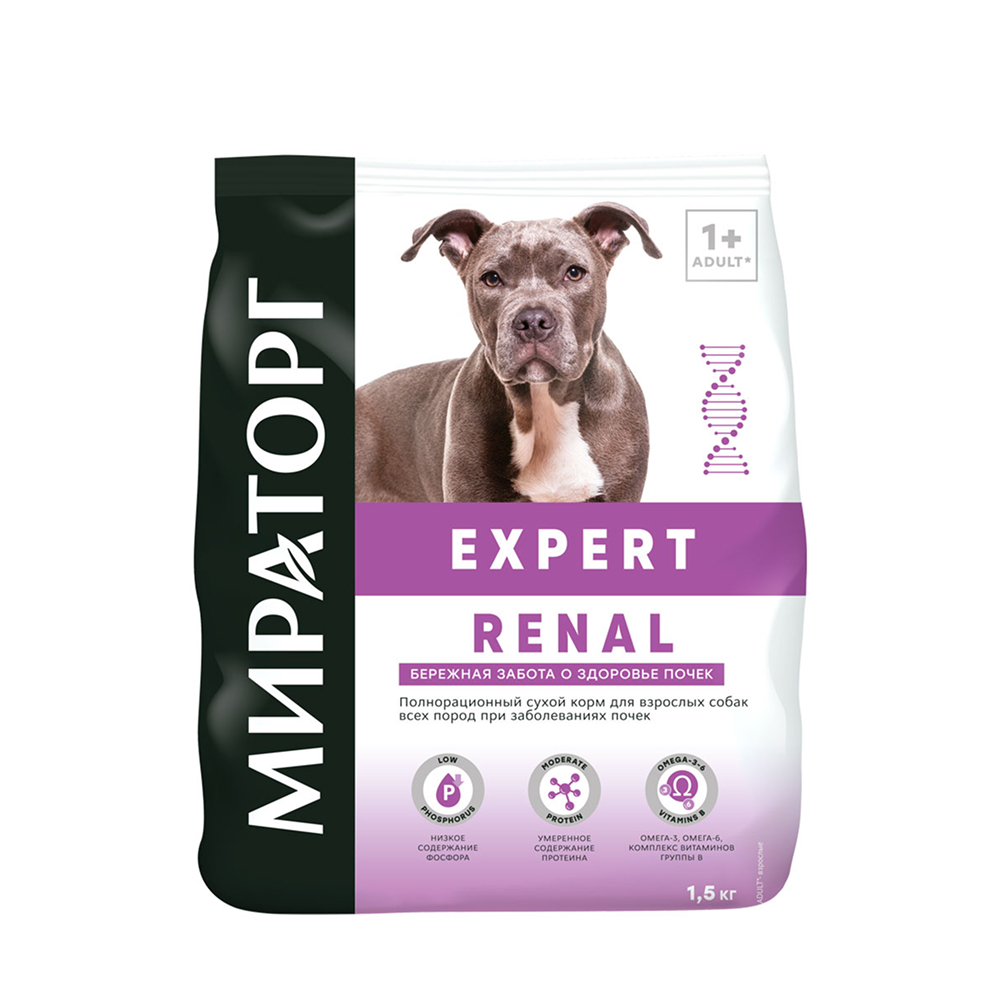 

Мираторг Expert Renal Сухой корм полнорационный для взрослых собак всех пород Бережная забота о здоровье почек, с курицей, 1,5 кг