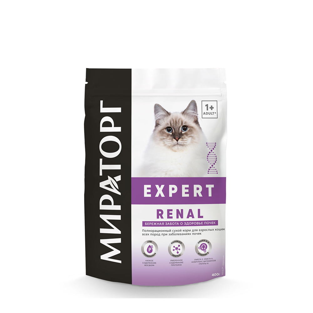 

Мираторг Expert Renal Сухой корм полнорационный для взрослых кошек всех пород Бережная забота о здоровье почек, с курицей, 400 гр.