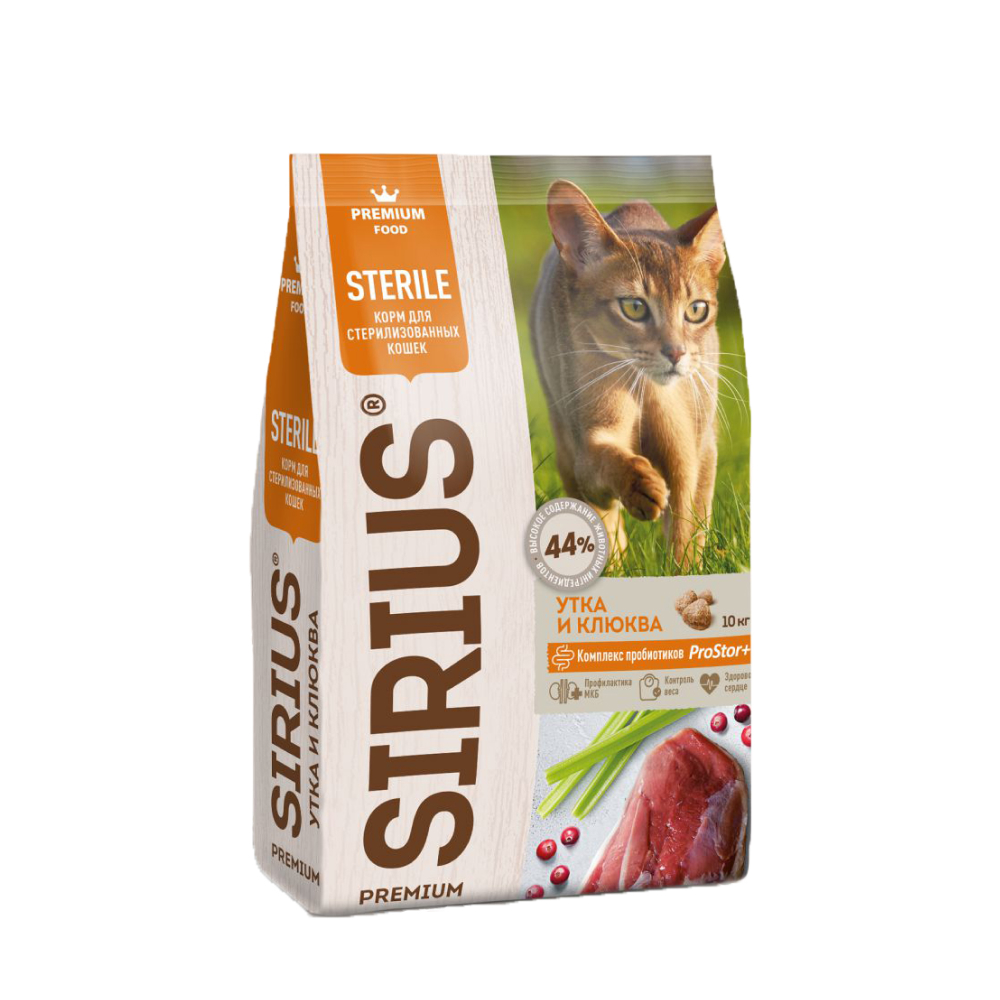 

Sirius Сухой корм для стерилизованных кошек, с уткой и клюквой, 1,5 кг