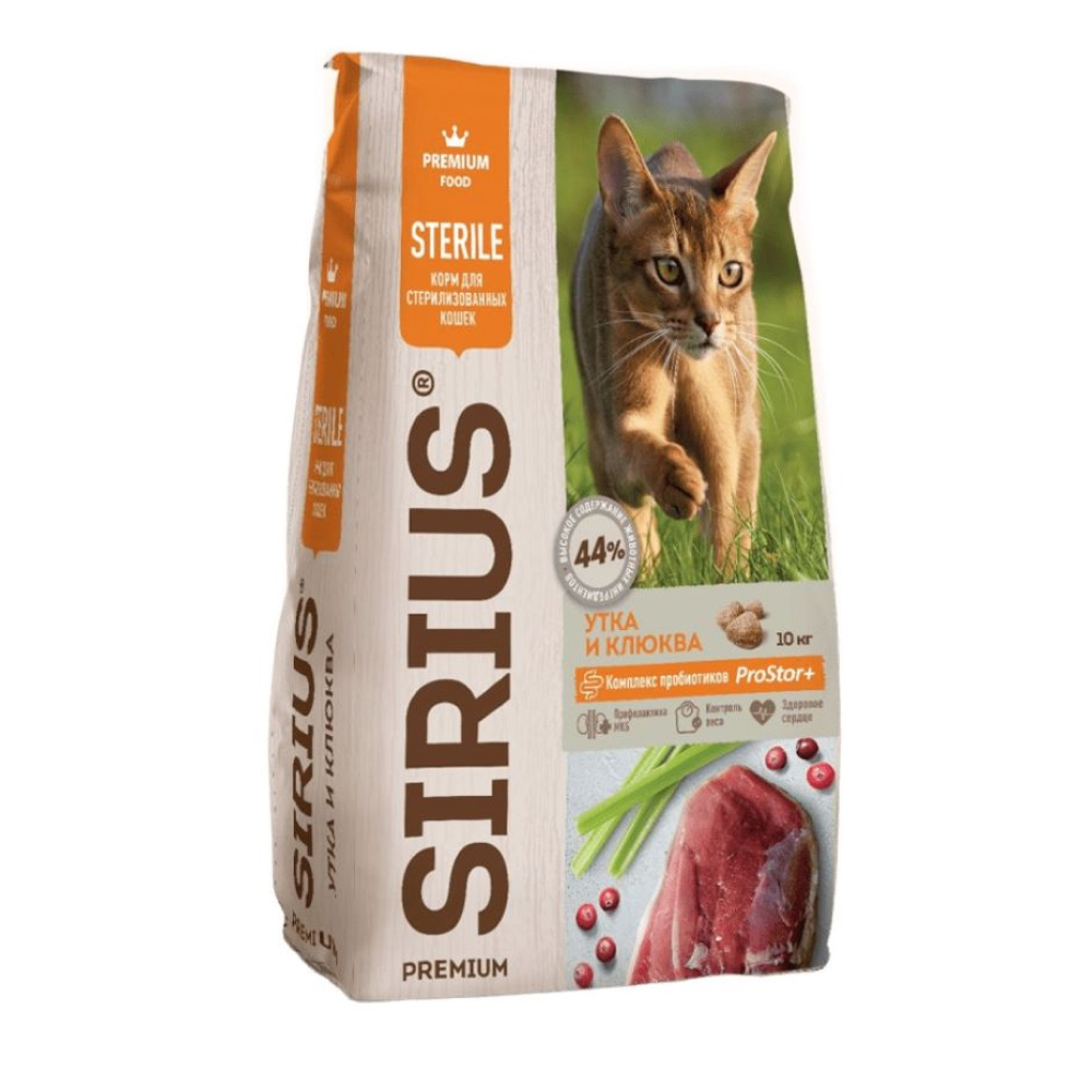 

Sirius Сухой корм для стерилизованных кошек, с уткой и клюквой, 10 кг