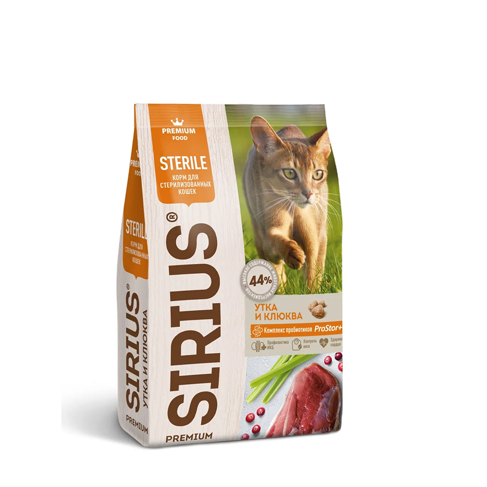 

Sirius Корм сухой для стерилизованных кошек, с уткой и клюквой, 400 гр.
